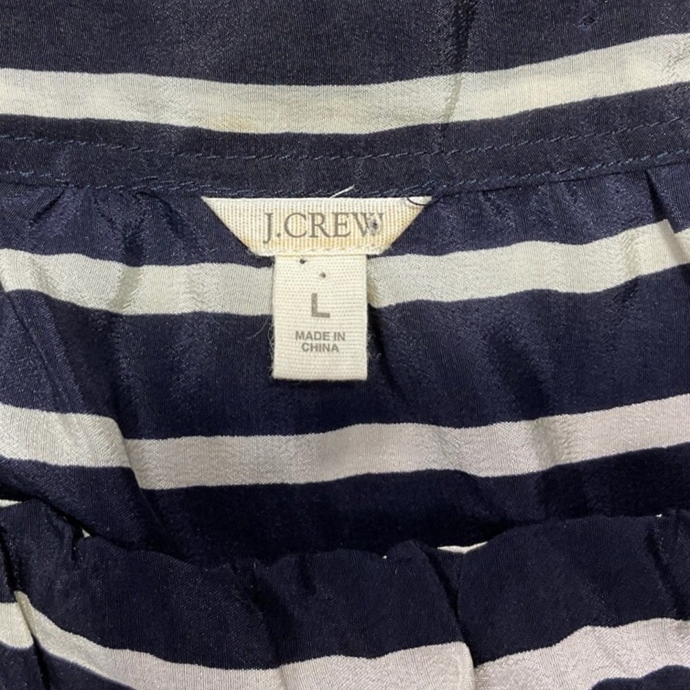 J.Crew 100% Silk Drop Waist Mini Dress Sheer Navy‎ Blue White Striped Womens L - Picture 3 of 11